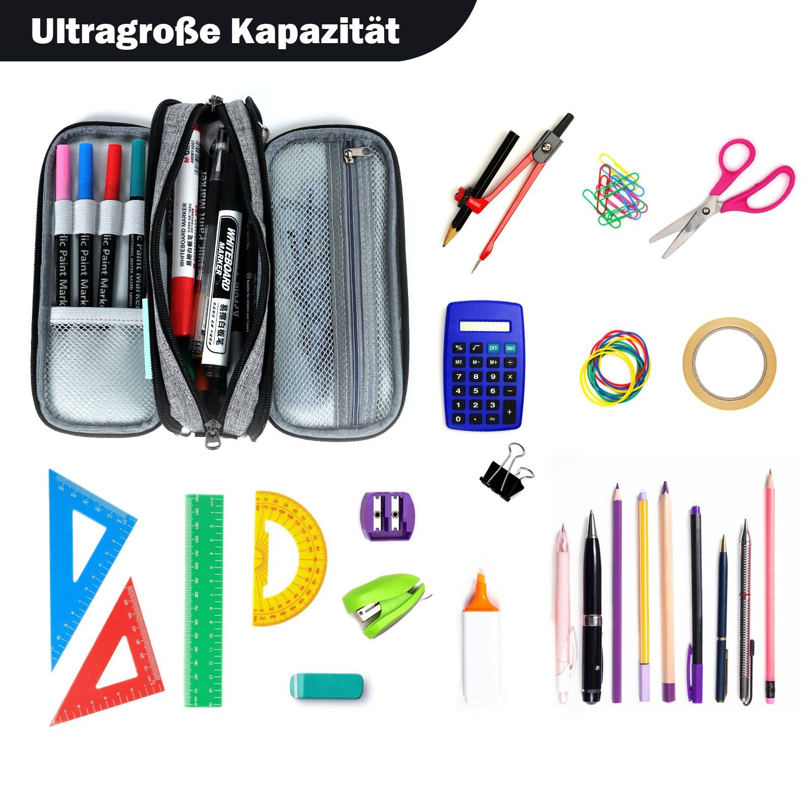 TAN.TOMI Federmäppchen Federmäppchen Federtaschen Teenager Mäppchen Etui Stifte 3 Fach, Mädchen Jungen Federtasche für Schule Arbeit AufbewahrungTasche