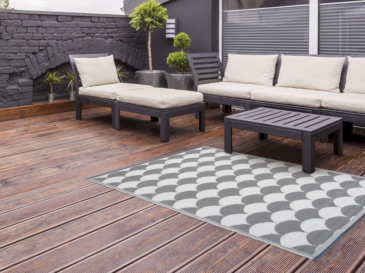 Esschert Design Grafischer Gartenteppich grau/weiß