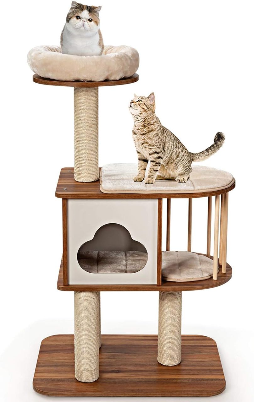 Costway Kratzbaum Holz, Katzenbaum Katze Höhle