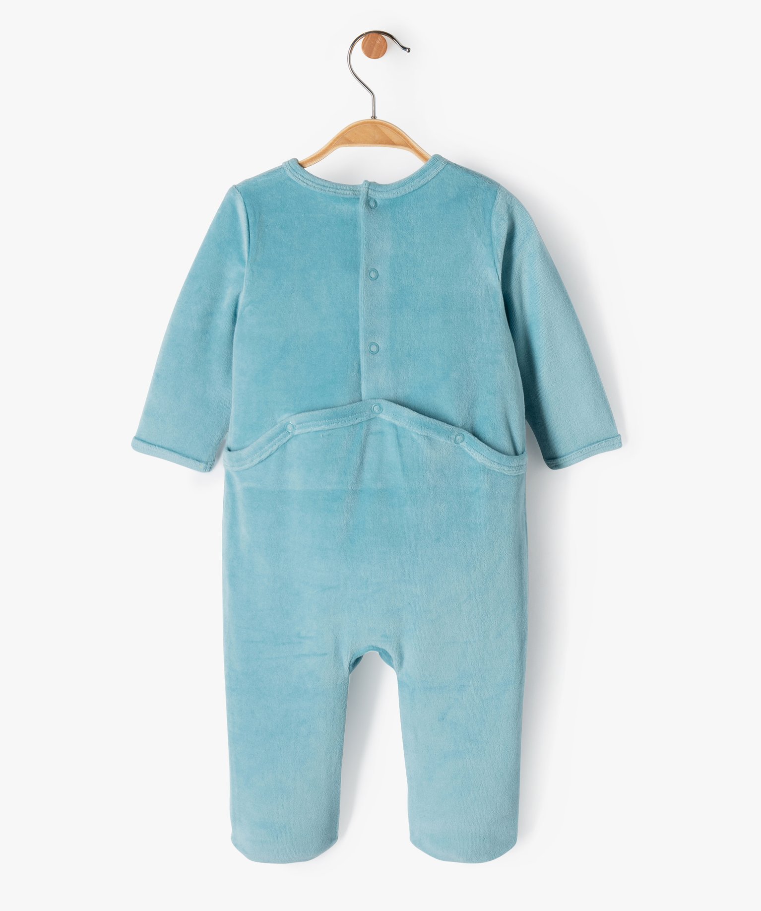 Pyjama bébé à pont-dos en velours avec message bleu | GEMO