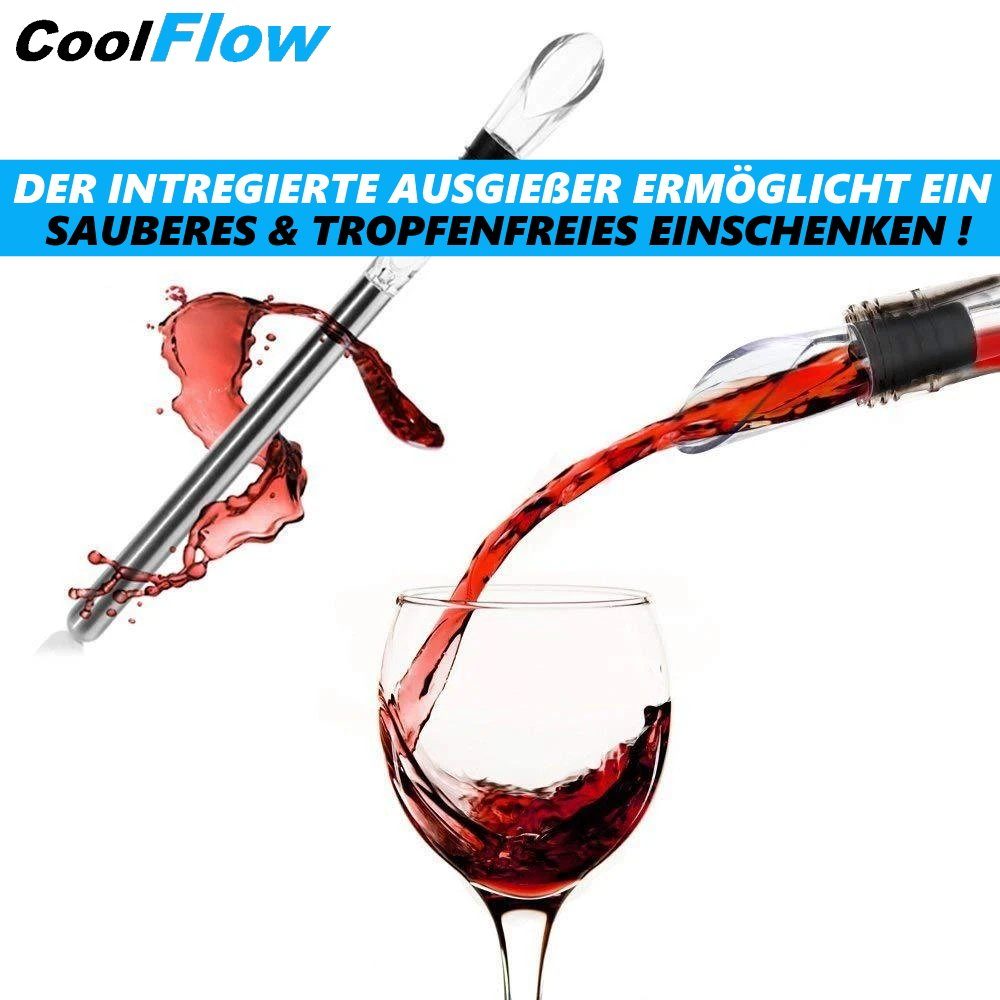 MAVURA Weinkühler CoolFlow Weinkühlstab mit Ausgießer Weinkühlerstab mit Dekanter, Edelstahl Flaschenkühler Stab Weintrinker Weinzubehör