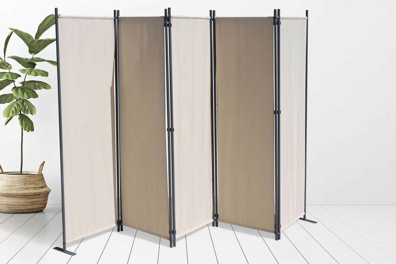 Grasekamp 2 Stück Paravent 5 teilig Beige Raumteiler Trennwand Sichtschutz