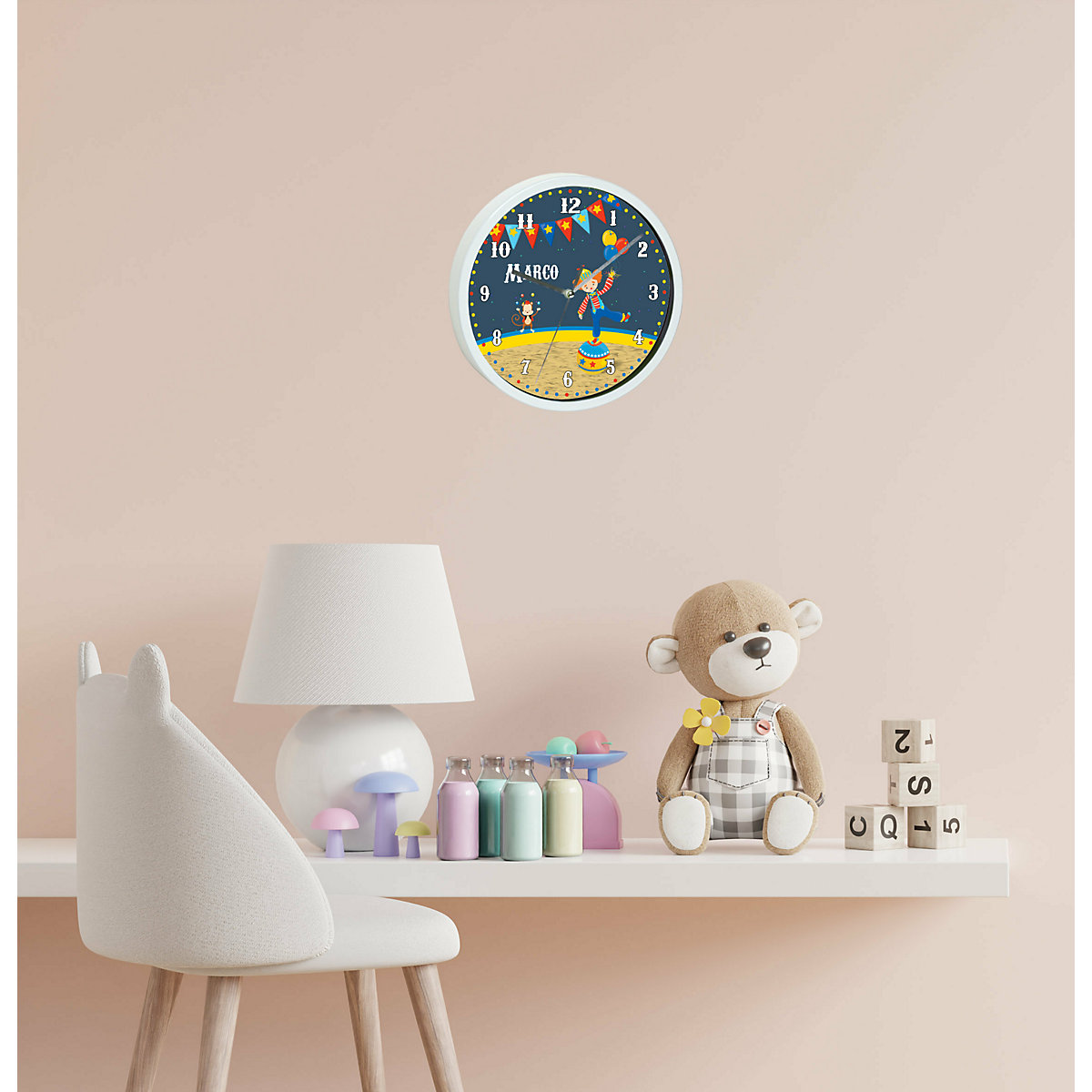 Kinder Wanduhr personalisiert mit Name Circus