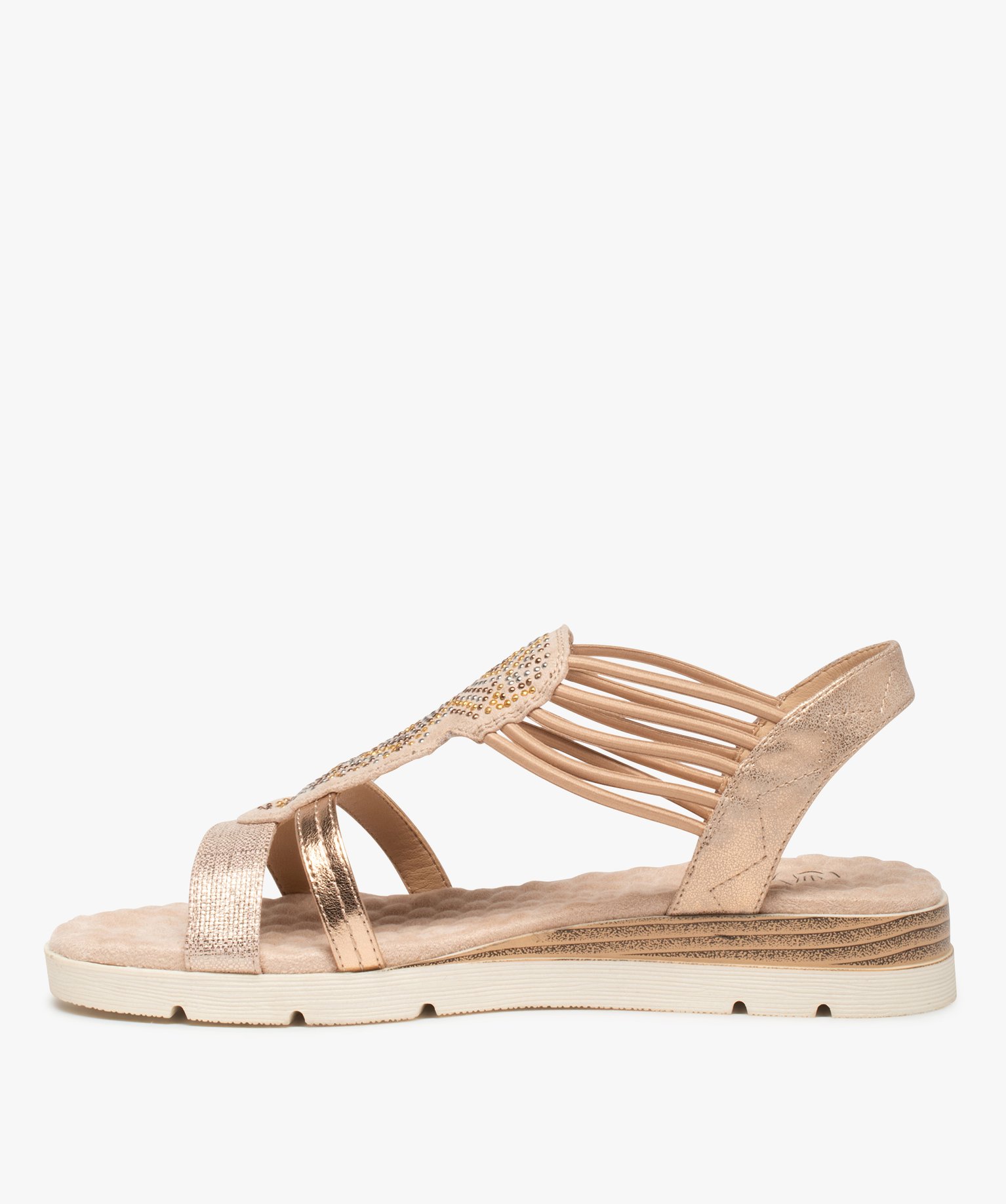 Sandales fille compensées à brides élastiquées et strass rose | GEMO