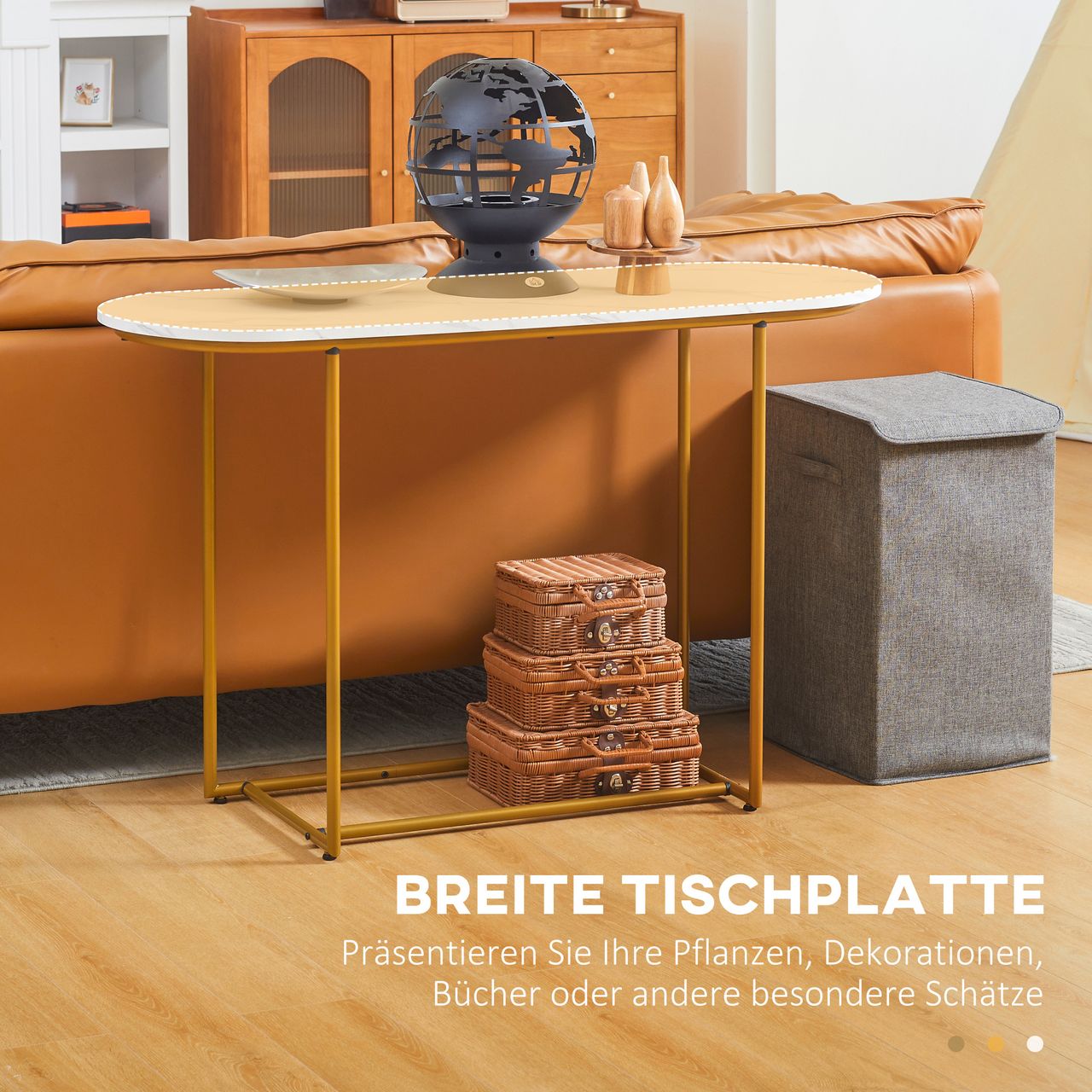 HOMCOM Konsolentisch Flurtisch Moderner Beistelltisch Sofatisch Stahl, Weiß Gold