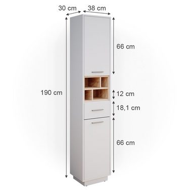 Vicco Hochschrank Badschrank Badezimmerschrank BEATRICE Weiß Sonoma