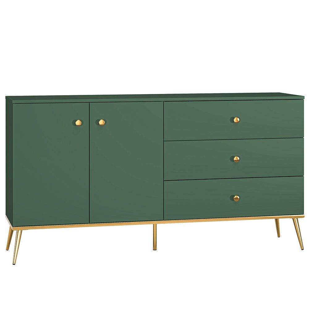 Lomadox Wohnwand FASANO-131, (3-St., 3-tlg), dunkelblau, LED-Beleuchtung, Füße & Griffe goldfarben, mit Couchtisch