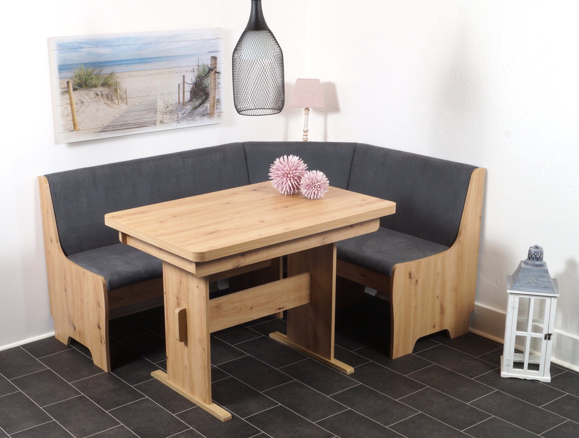 Stolebaenk Eckbankgruppe Bremen MANITI, (Eckbank Set, 1xEckbank, 1xTisch, 2x Stuhl), Beidseitig aufbaubar