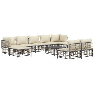 vidaXL Loungesofa 10-tlg. Garten-Lounge-Set mit Kissen Anthrazit Poly Rattan, 10 Teile