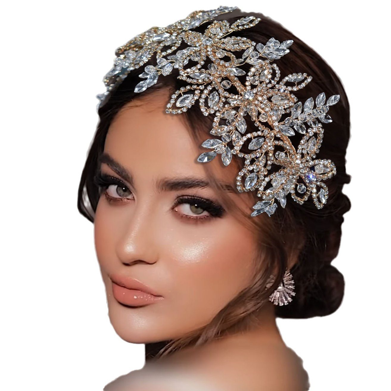 HOHEA H Haarband Goldene Haaraccessoires, Brauthaarnadeln, Kristallkrone, 1-tlg., Hochzeit Kristall Haarranke Blumenblatt Haarschmuck, Kristall-Stirnband, Hochzeits-Haarschmuck, Braut-Haarschmuck