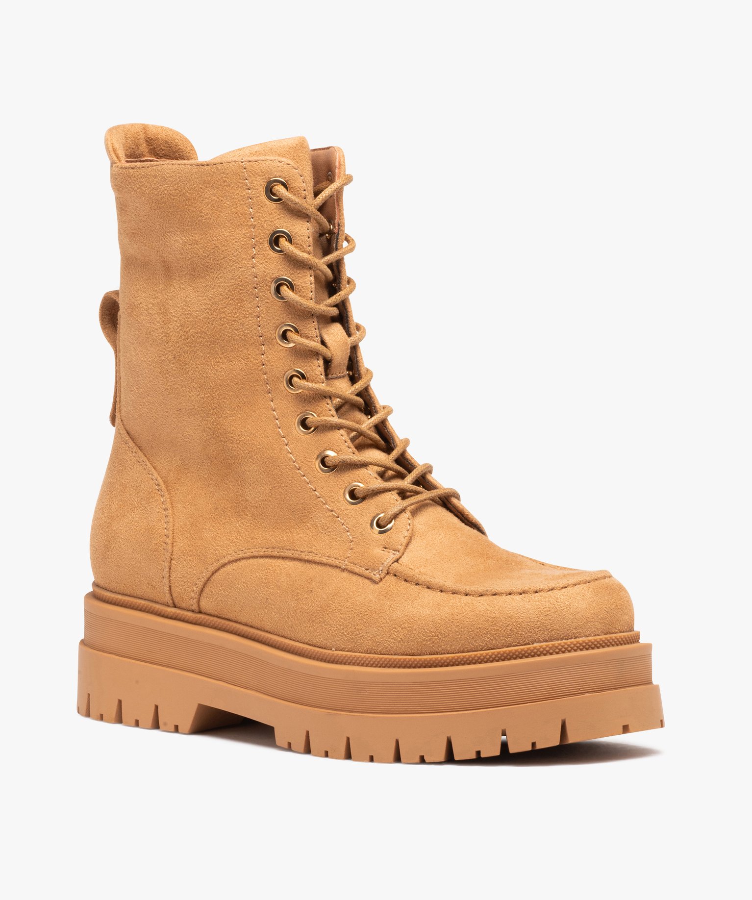 Boots femme unies à semelle épaisse crantée et à zip camel | GEMO