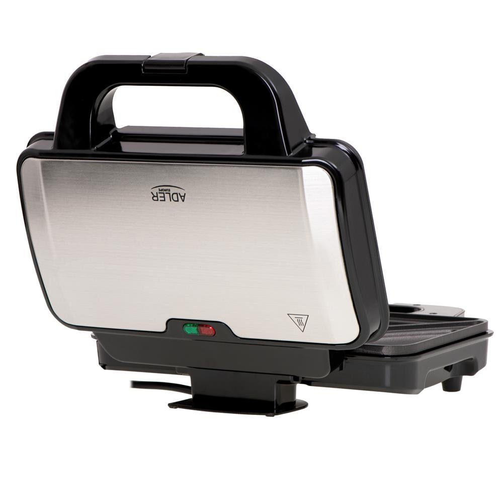 Adler Sandwichmaker AD 3043 Sandwich-Maker, Sandwich-Toaster, XXL Sandwich, Antihaftbeschichtung, schwarz / silber
