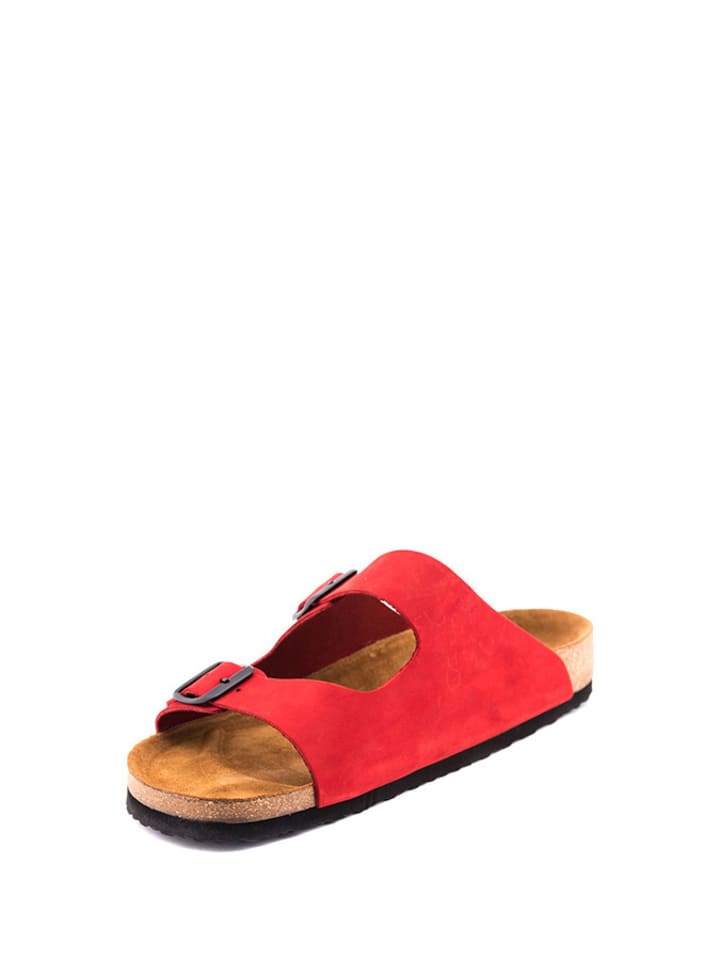 Comfortfusse Leder-Pantoletten in Rot günstig kaufen
