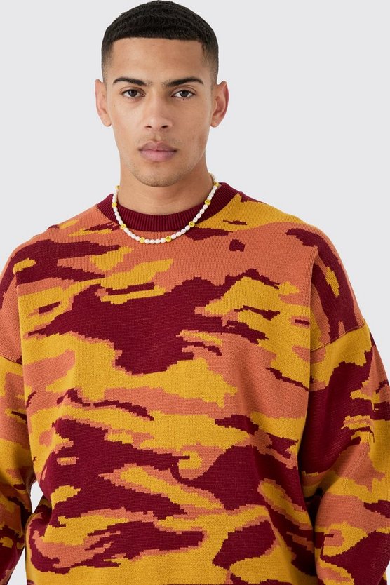 Kastiger Oversize Pullover mit abstraktem Print