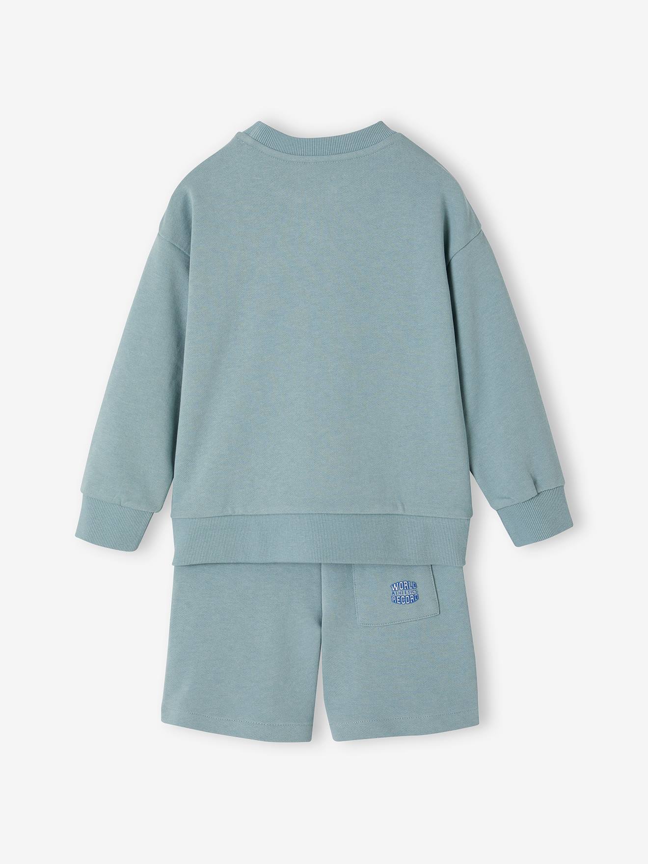 Vertbaudet Jungen Sport-Set: Sweatshirt & Shorts, personalisierbar Oeko-Tex - weiß meliert