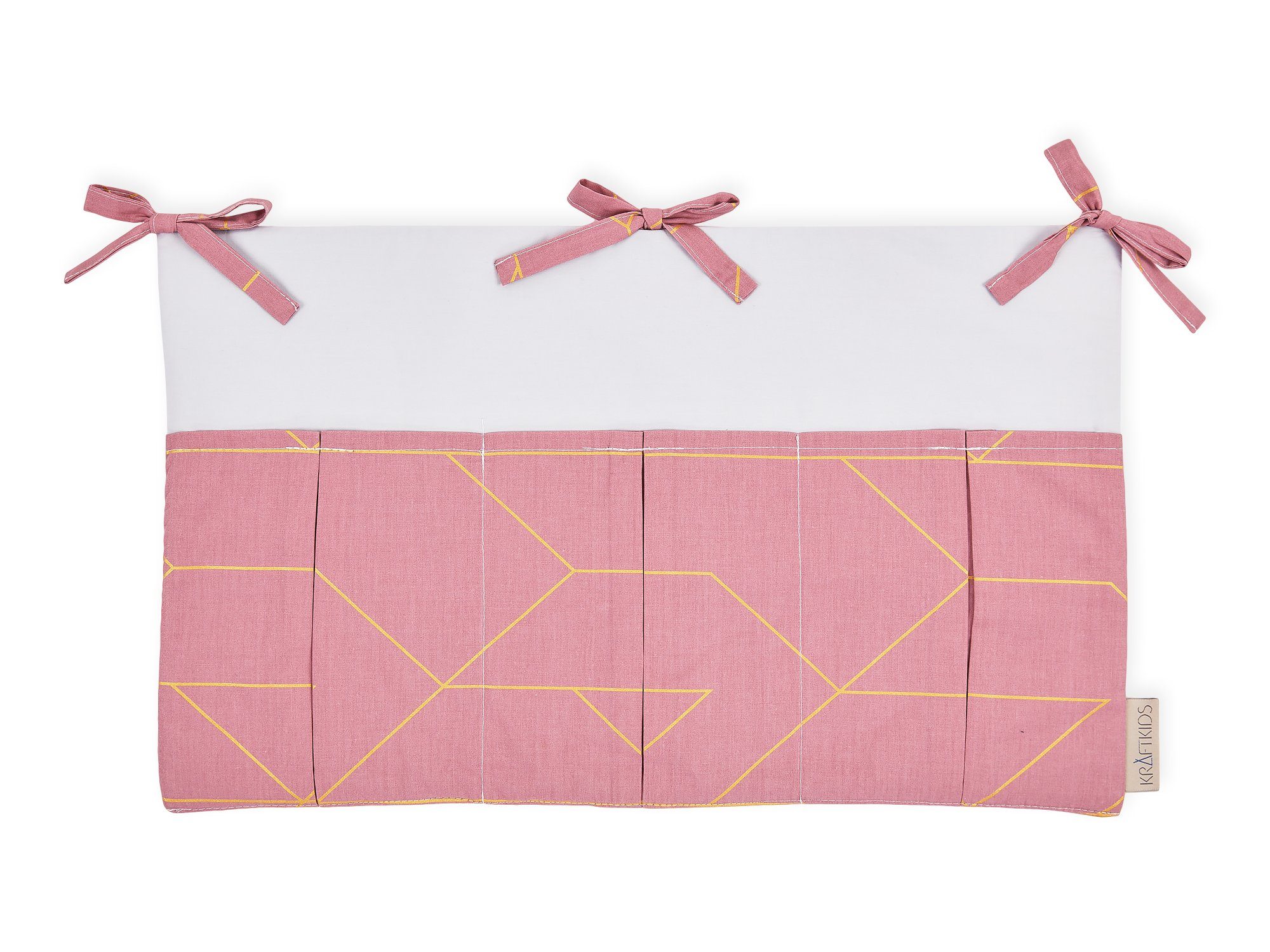 KraftKids Betttasche goldene Linien auf Rosa, mit drei Fächern, innen mit Polyestervlies versteift