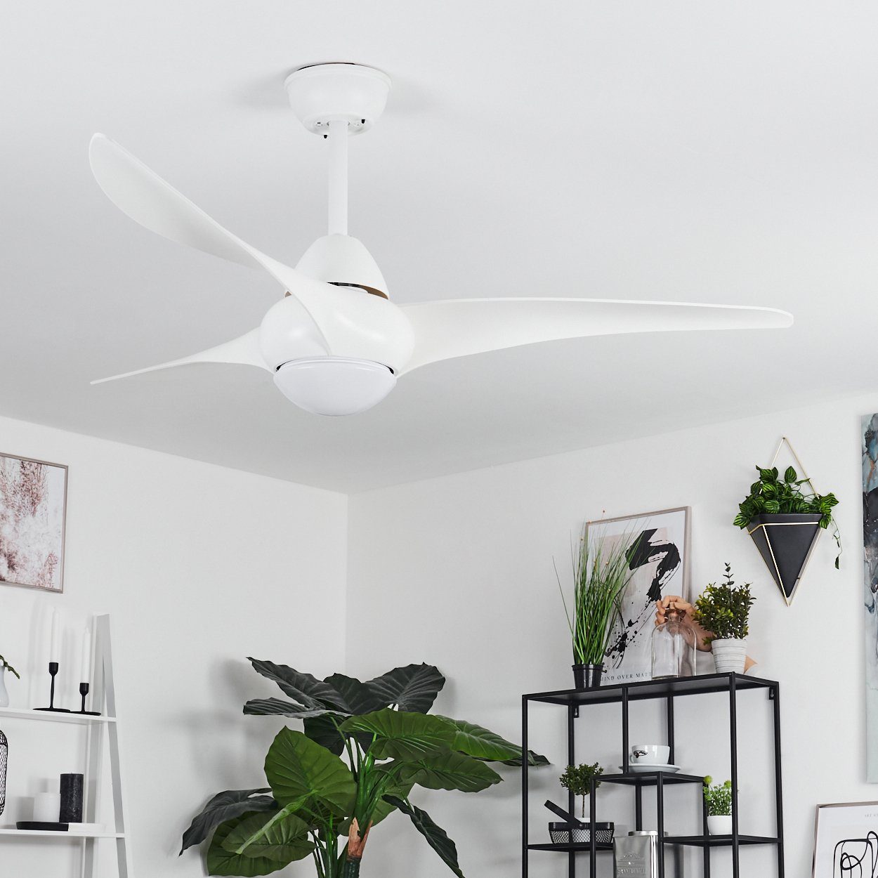 hofstein Tischturmventilator Deckenventilator aus Kunststoff in Weiß, 1 x LED 20 Watt (inkl)