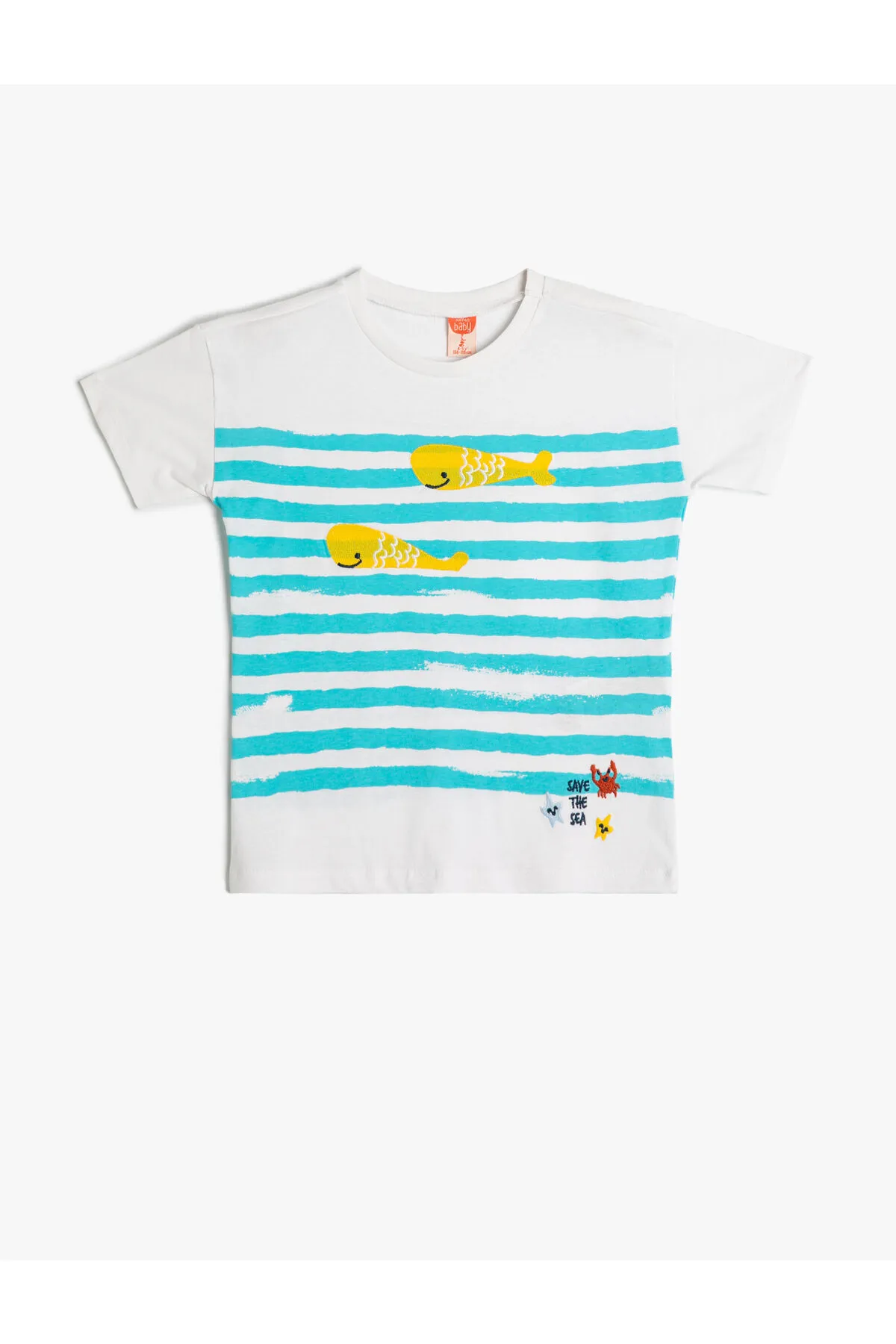 Koton  T-Shirt Kurzarm Rundhals Fisch bedruckt Baumwolle