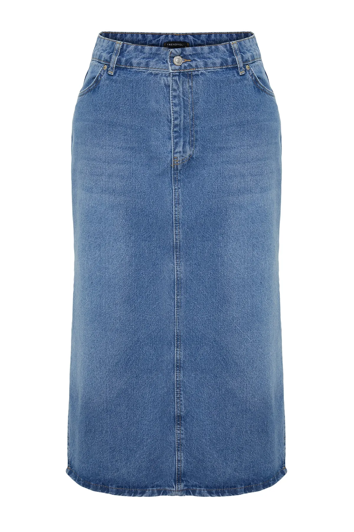 Trendyol Curve  Blauer Jeansrock mit Schlitz TBBSS23AZ00055