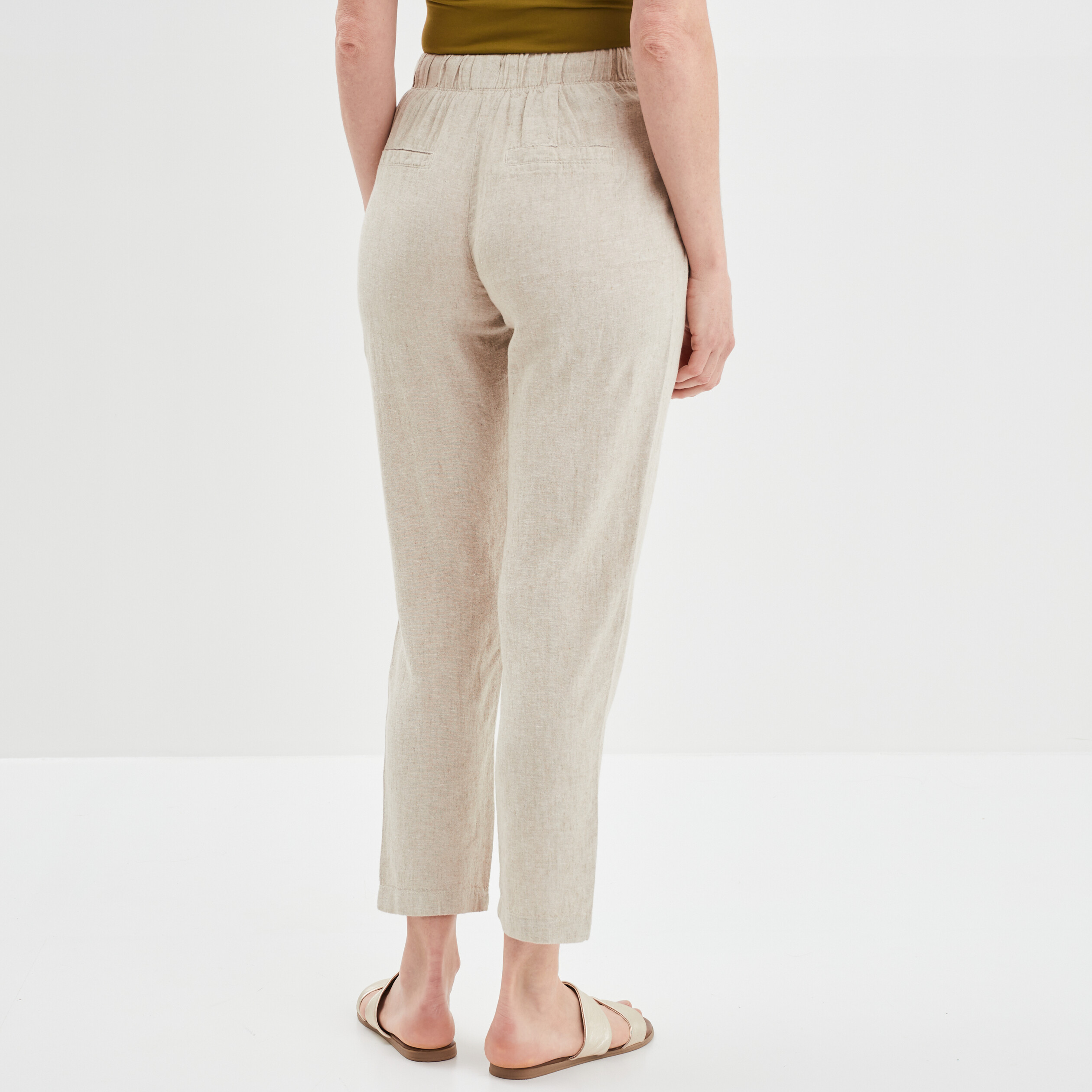 Pantalon droit fluide en mélange de lin beige femme | La Halle