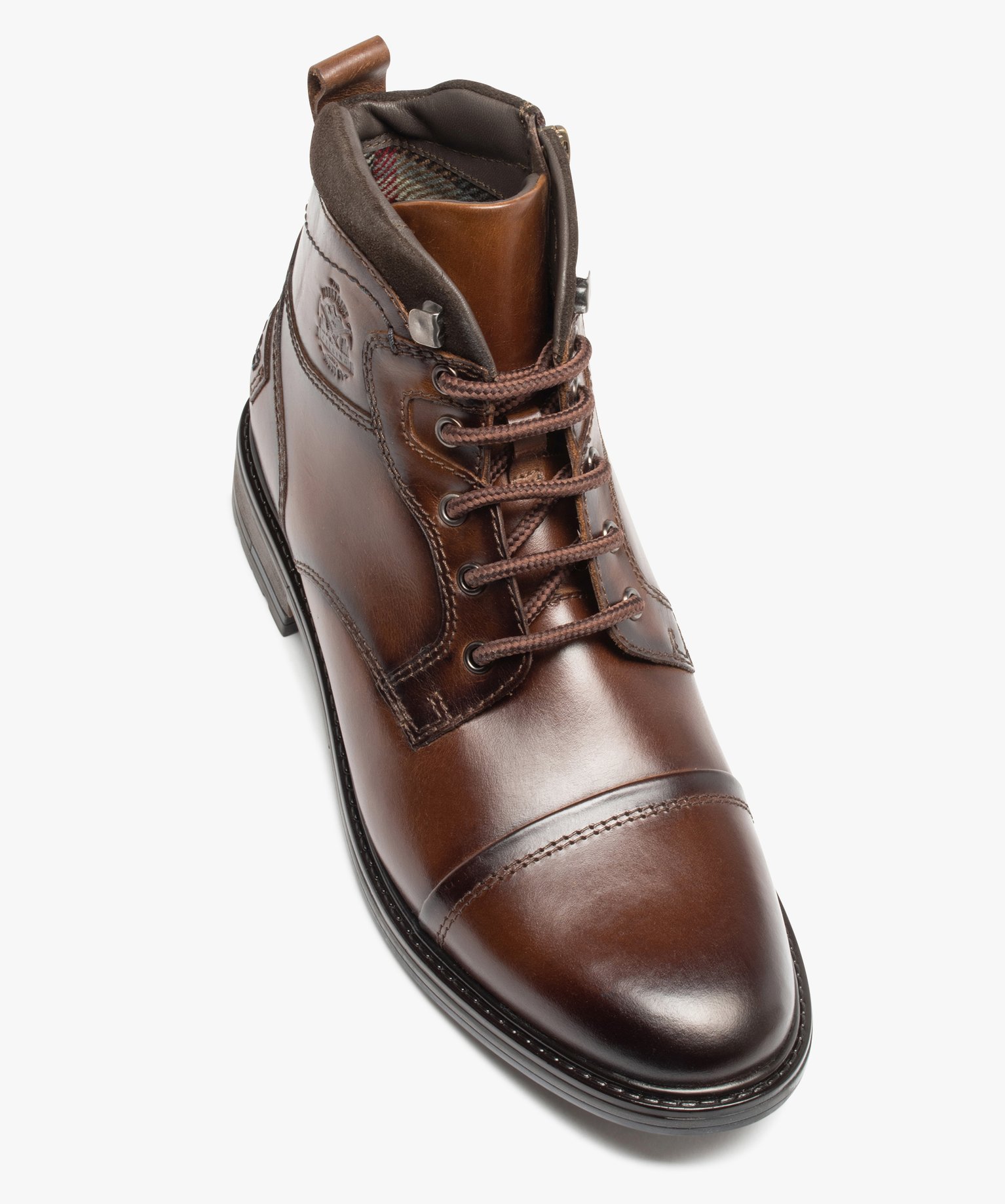 Boots homme dessus en cuir uni à zip et à lacets marron | GEMO
