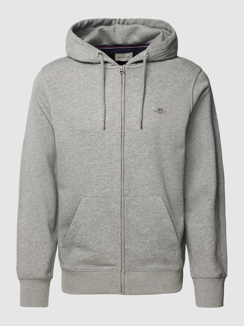 Sweatjacke mit Kapuze in mittelgrau meliert