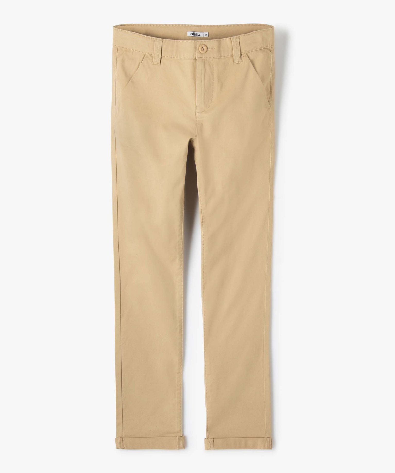 Pantalon Garçon chino uni à revers beige | GEMO
