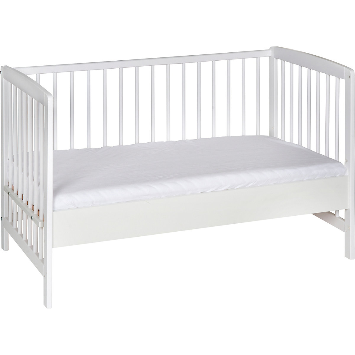 Beistell- Kinderbett Micky, Massivholz weiß lackiert, 60x120 cm