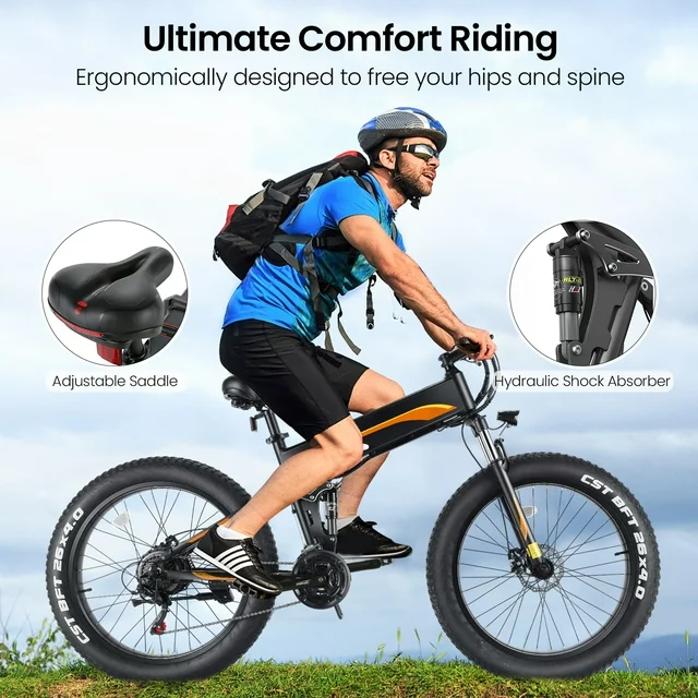 Funcid Electric Bike, 26x4 Fat Tire Electric Bike for Adults 500W Ebike Foldable Adult Electric Mountain Bicycles with 48V 10Ah Battery