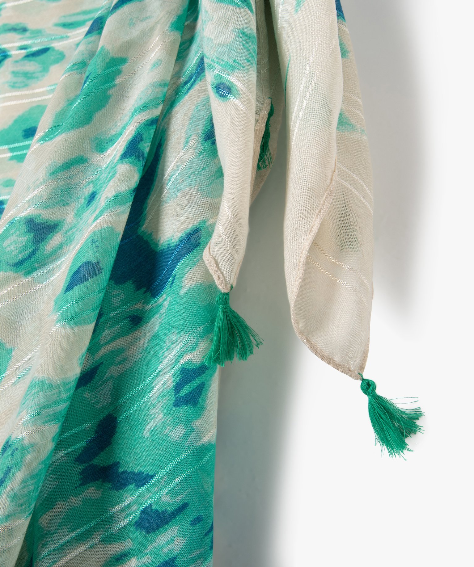 Paréo femme imprimé avec pompons bleu | GEMO
