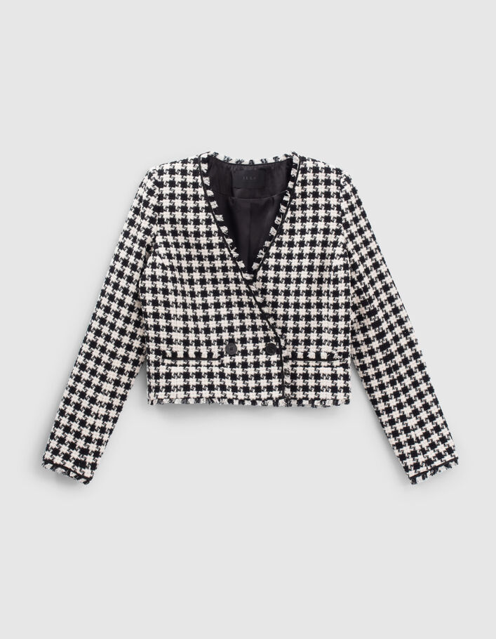 Veste noire effet tweed à motif pied-de-coq Femme