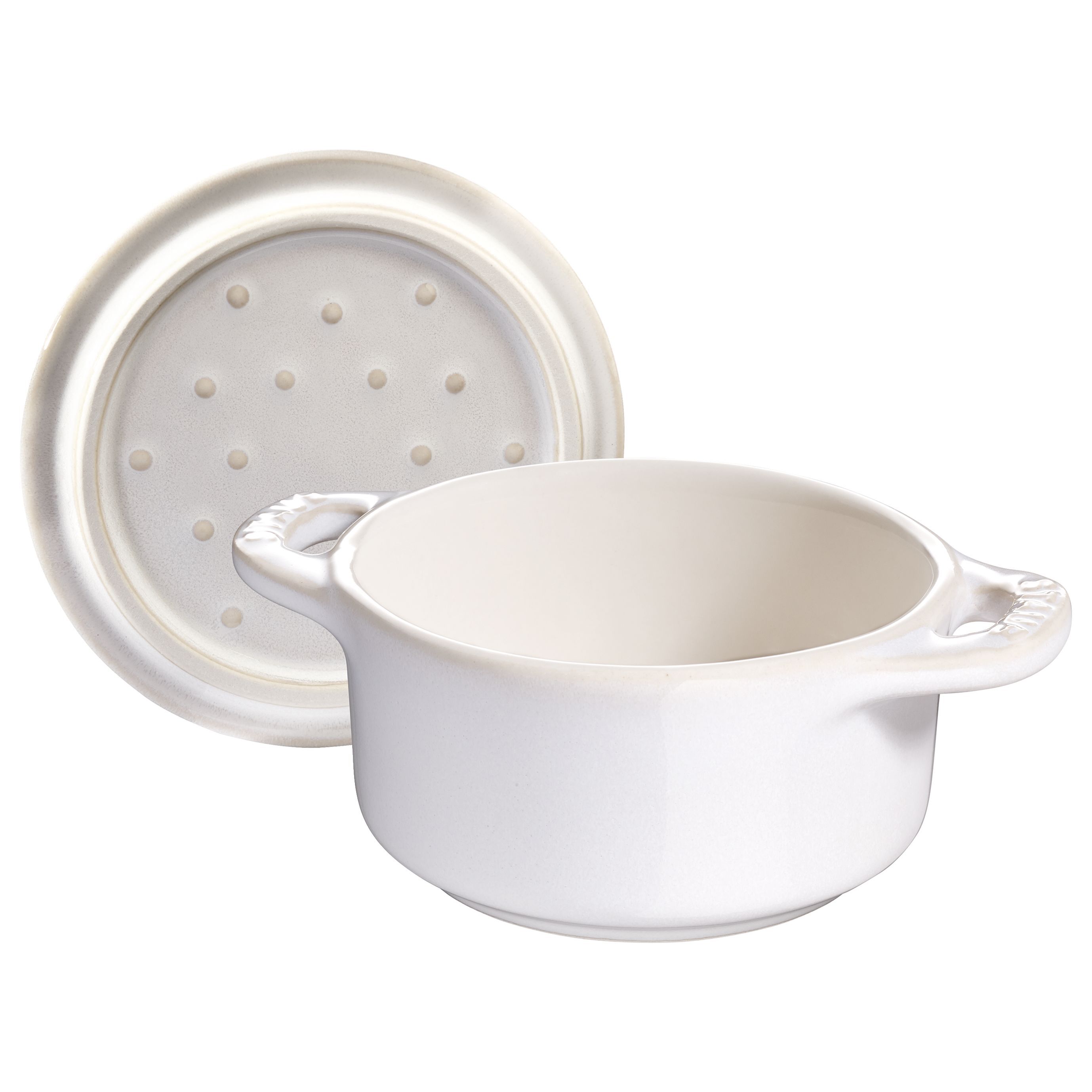 Mini Cocotte 10 cm, rund, Elfenbein-Weiß, Keramik