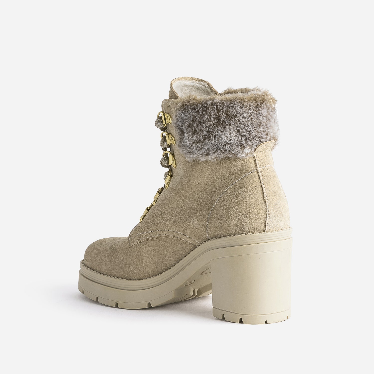 Bottine à talon TEXTO beige cuir velours