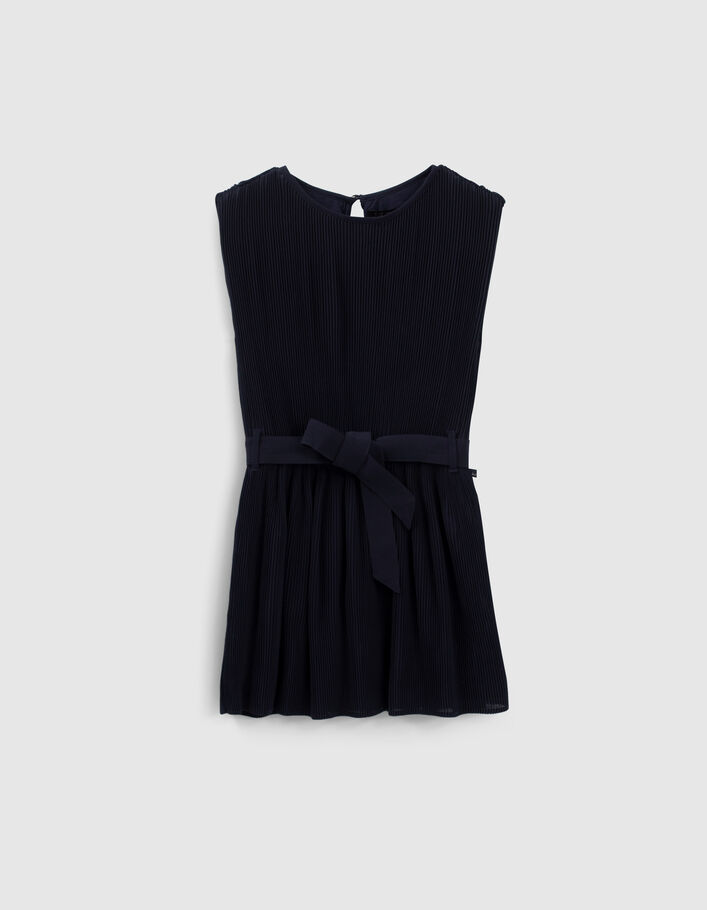 Robe marine plissée avec ceinture fille