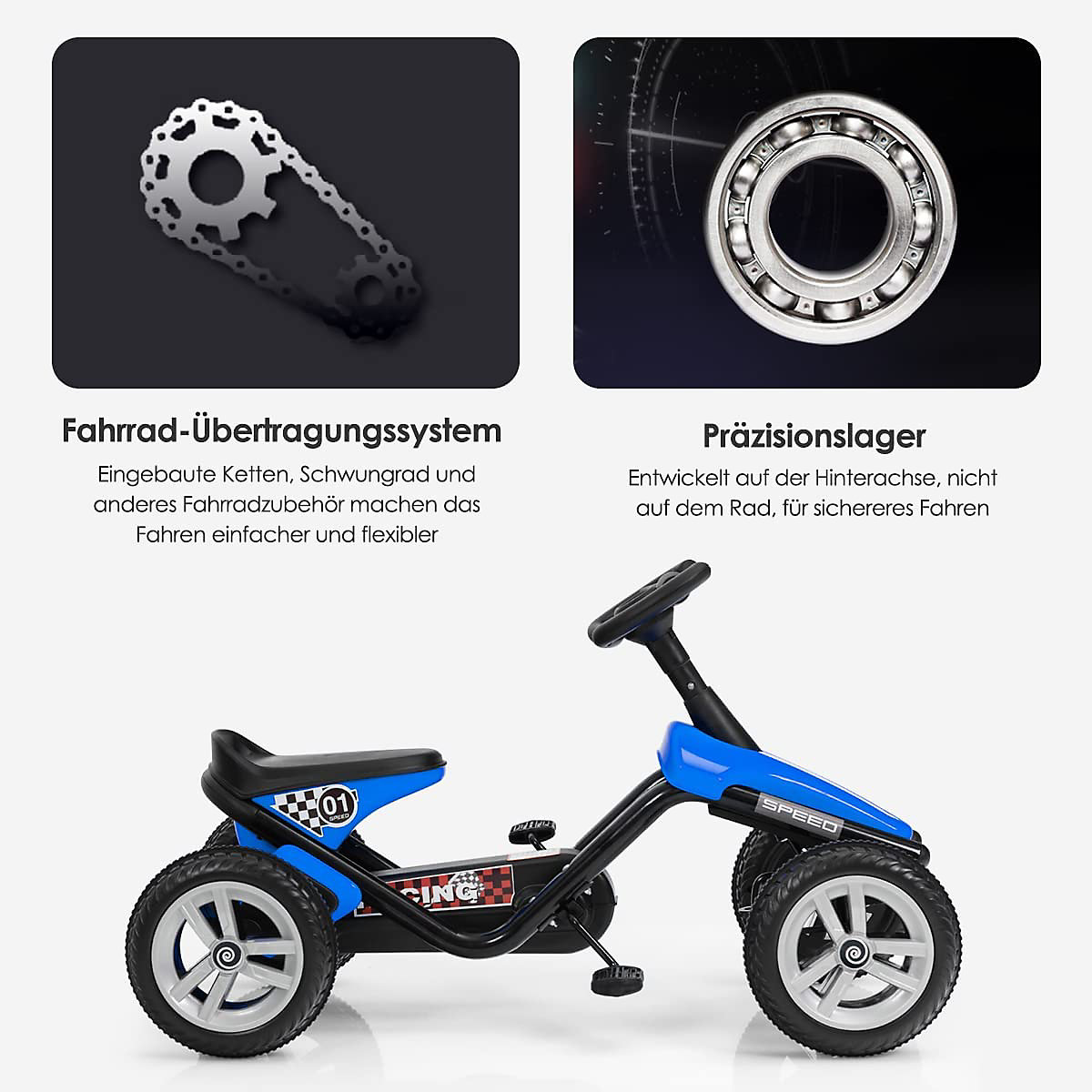 Go-Kart mit Pedalen Fahrzeug Tretauto mit 4 Rädern