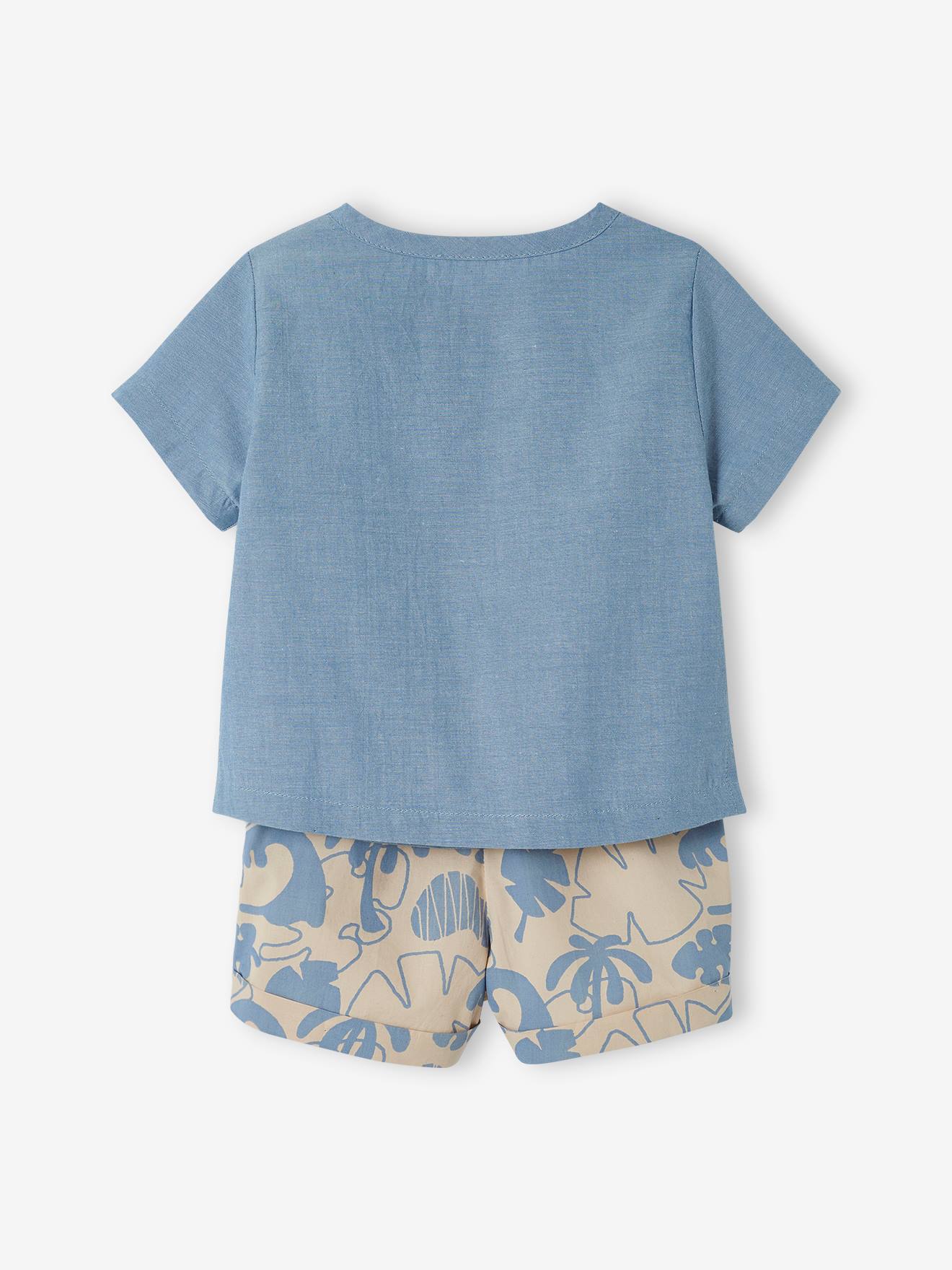 Ensemble bébé chemise et short bleu ciel