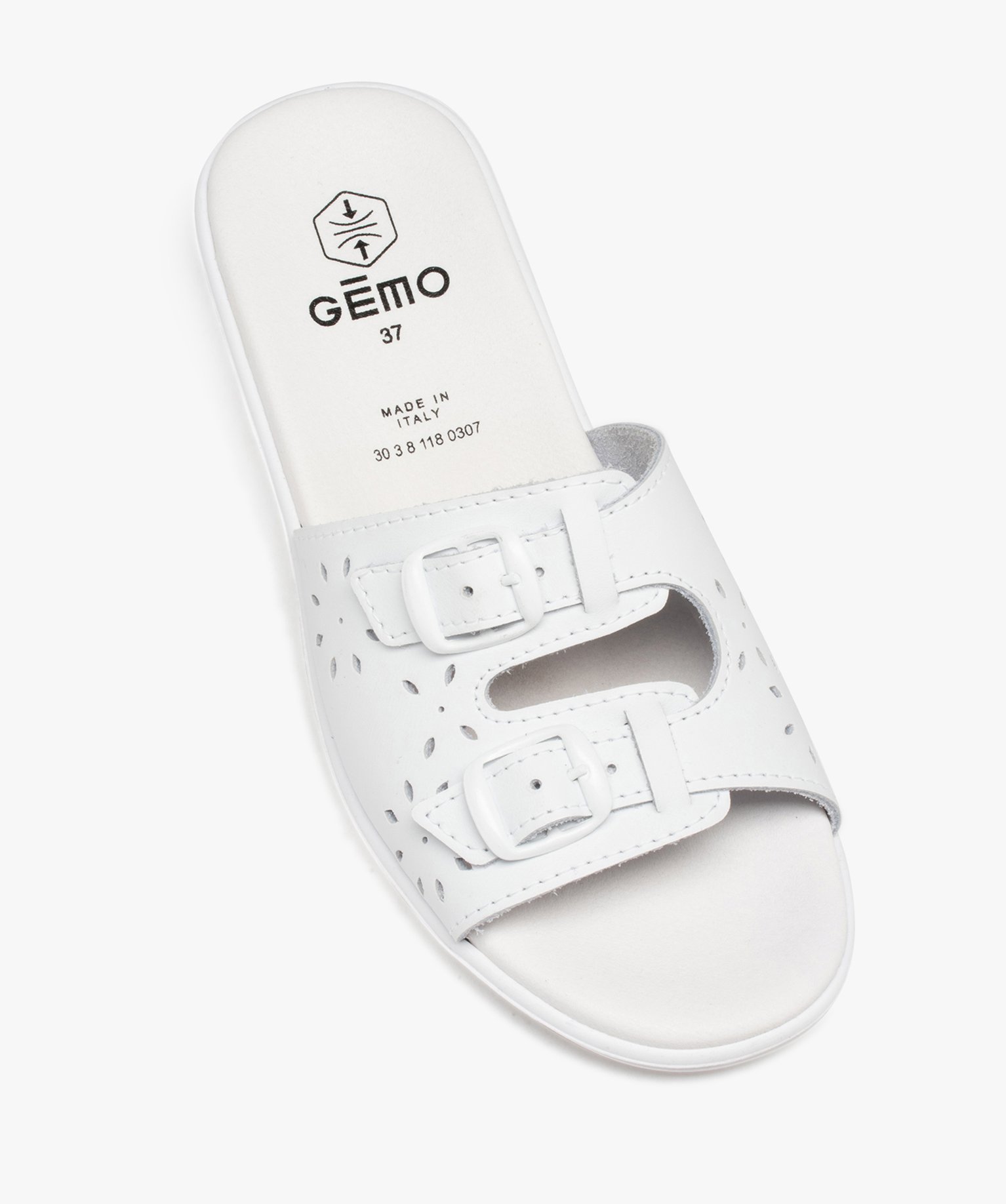 Mules femme confort à large bandeau ajouré et brides à bo... blanc | GEMO