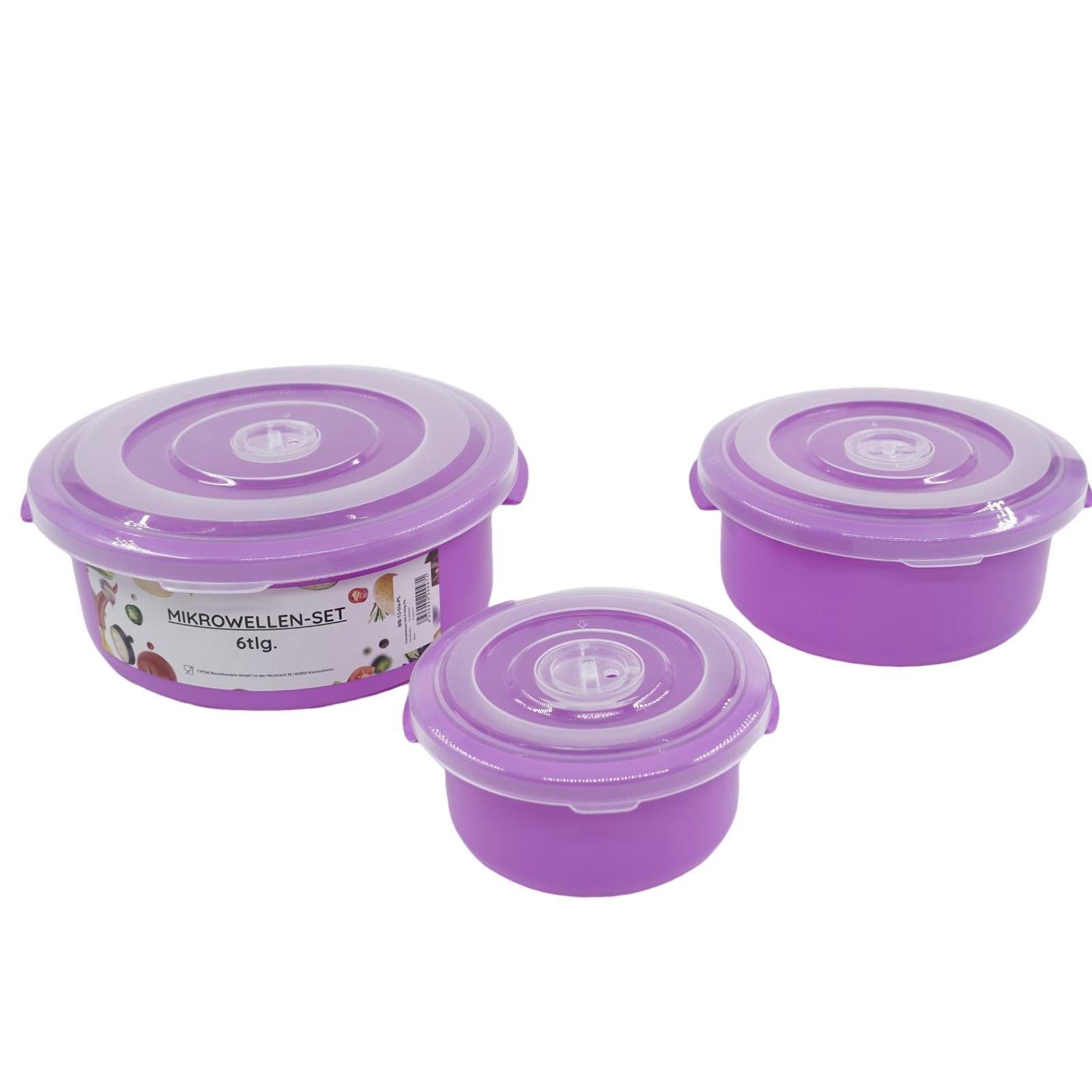 Plentyfy Mikrowellenbehälter Vorratsdosen Set, Kunststoff, (PLENTYFY, Mikrowellenschüssel Set 6-tlg., rund, Lila, mit Entlüftung, Mikrowellengeschirr, Mikrowellendose, Microwave, Meal Prep, kunststoff, 6-tlg., Premium), Meal Prep Boxen - Mikrowelleng