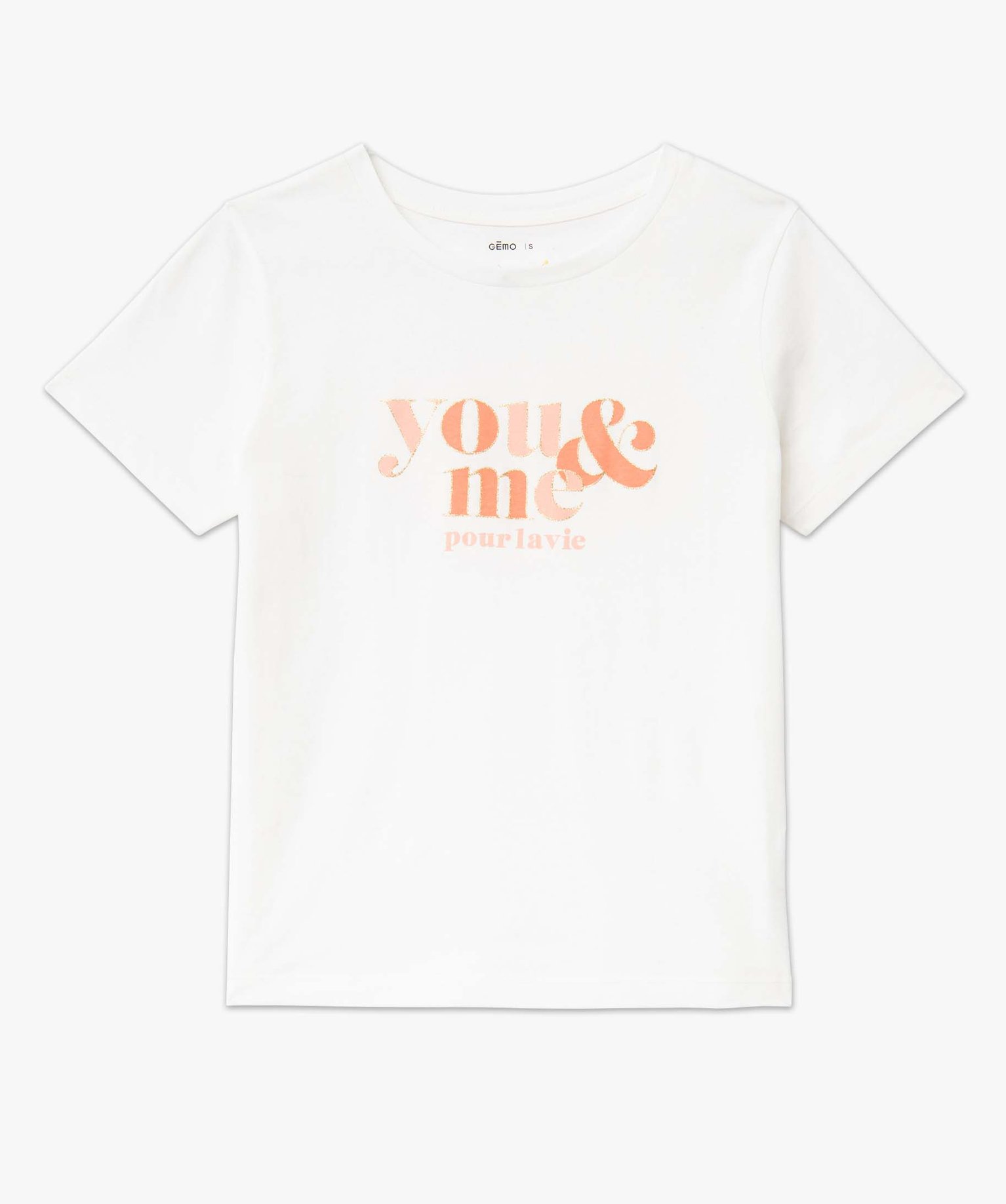 Tee-shirt femme à manches courtes à message pailleté blanc | GEMO