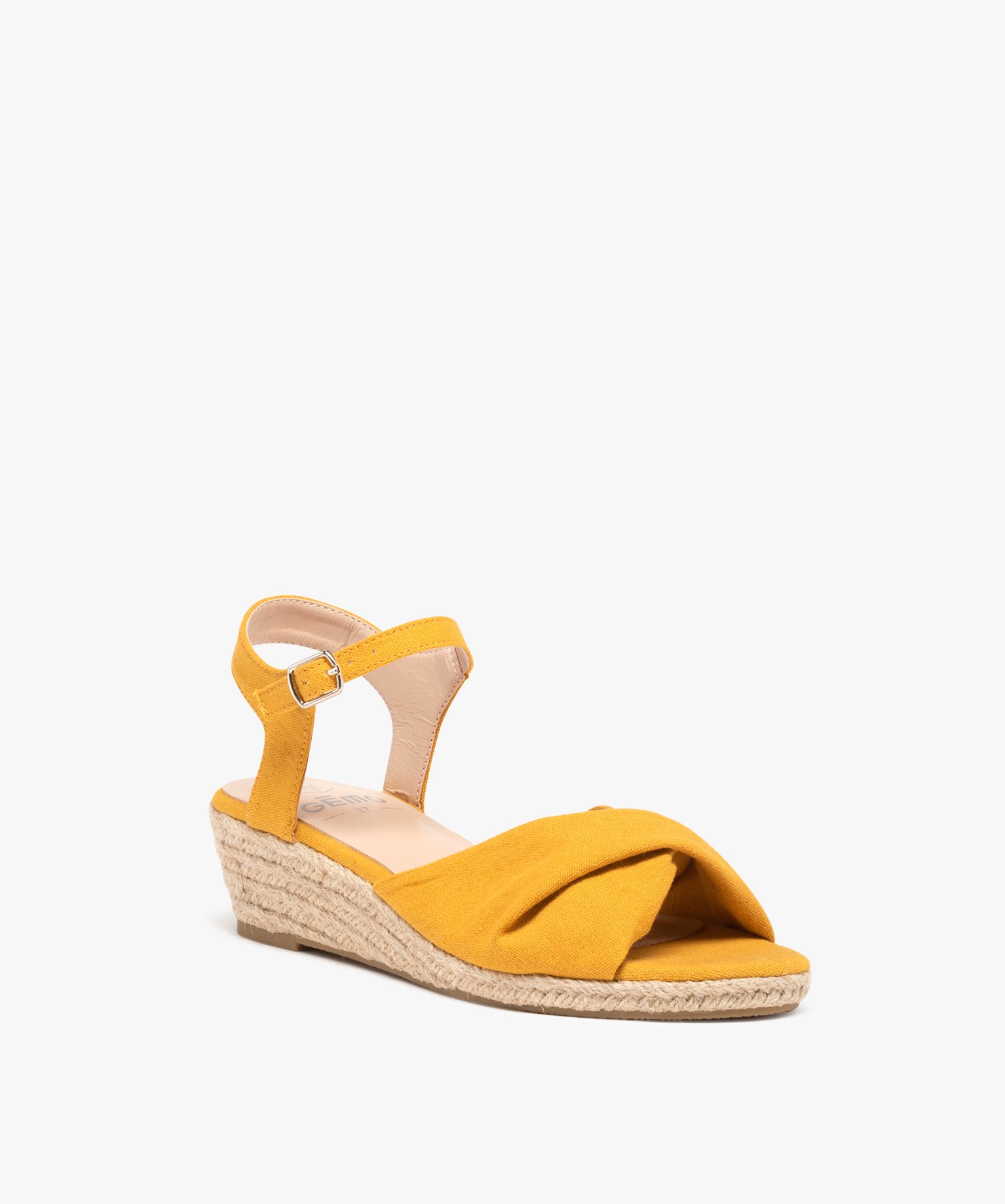 Sandales fille compensées dessus drapé en tissu jaune | GEMO
