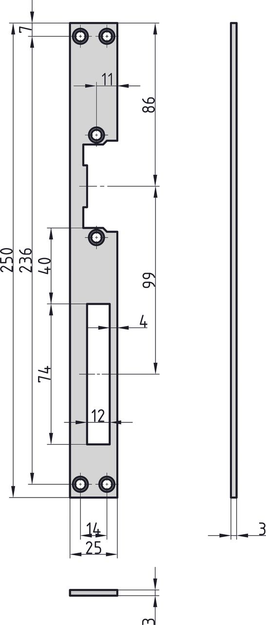 Basi Flachschliessblech - FLB 950 - nickel-silber - käntig - 250x25x3 mm - R/L verwendbar