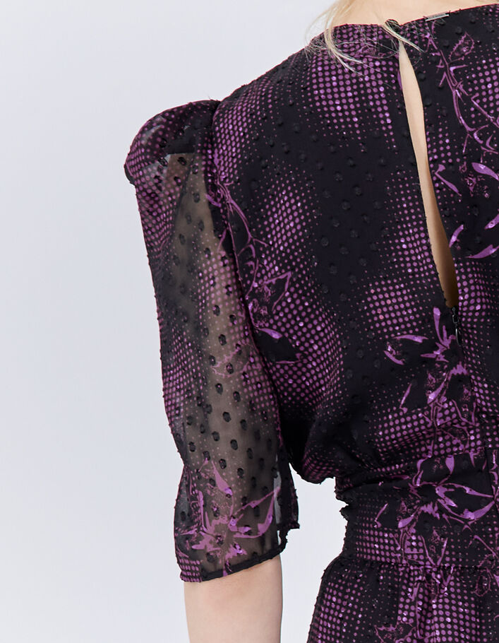 Robe courte noire imprimé dandy flower Femme