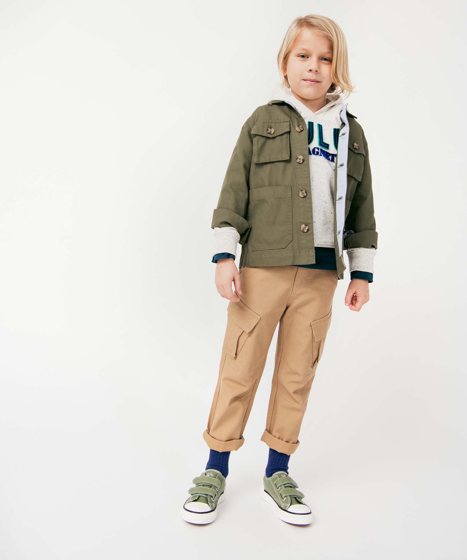Pantalon Garçon cargo en twill avec ceinture rayée - LuluC... beige | GEMO