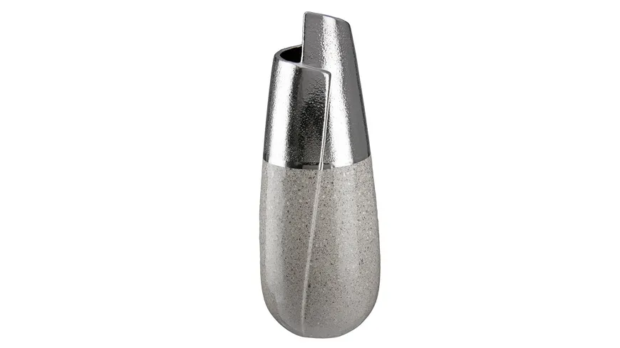 GILDE Keramik Vase mit Cut Marmo H=37,5cm grau, silberfarben