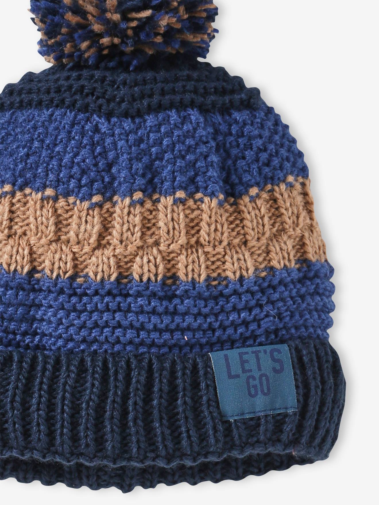 Bonnet colorblock avec jeux de mailles garçon marine