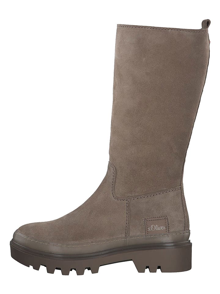 s.Oliver Leder-Stiefel in Taupe günstig kaufen