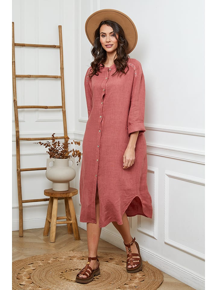 Joséfine Leinen-Kleid in Rostrot günstig kaufen