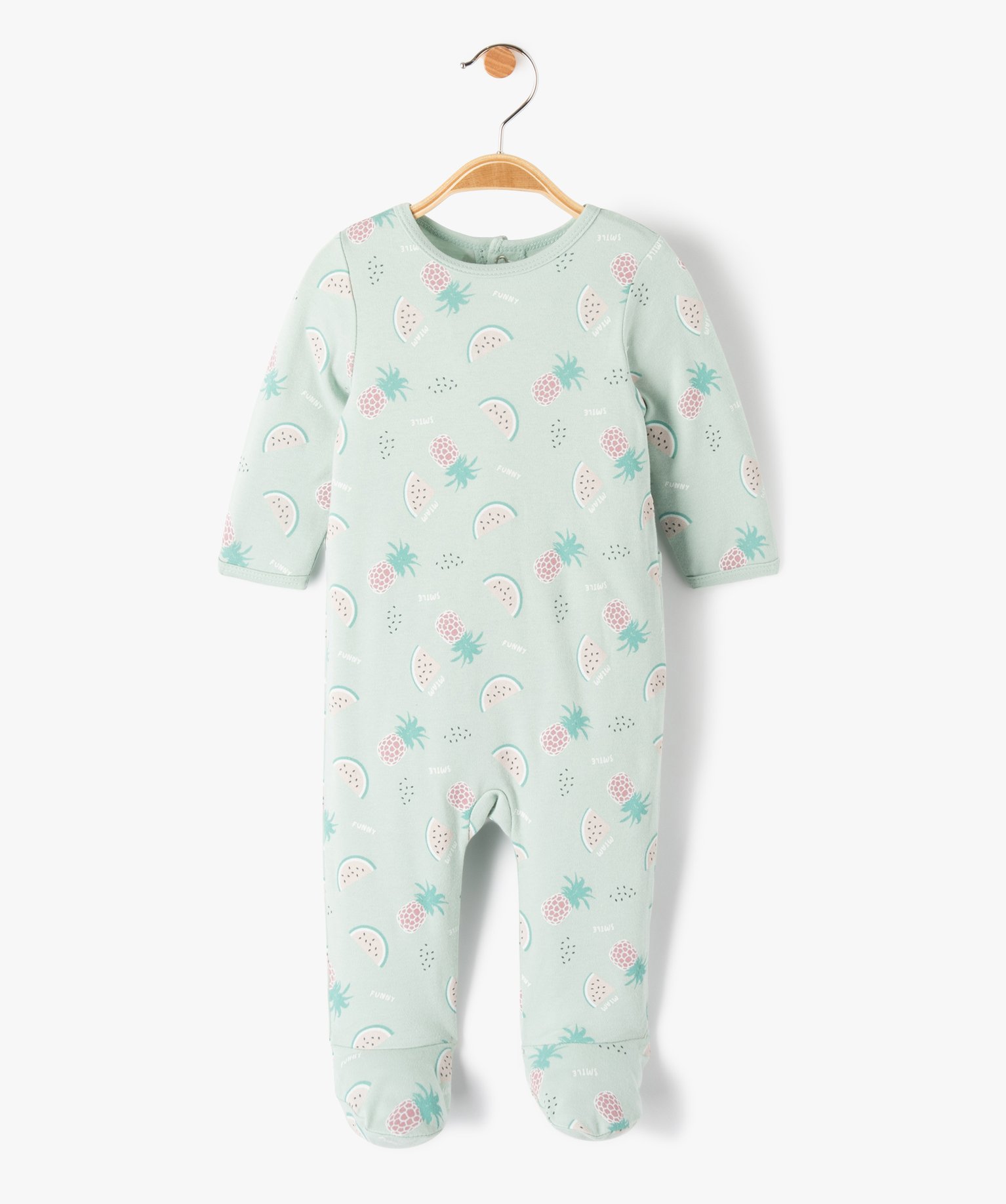Pyjama bébé à motifs fruits exotiques fermeture pont dos vert | GEMO