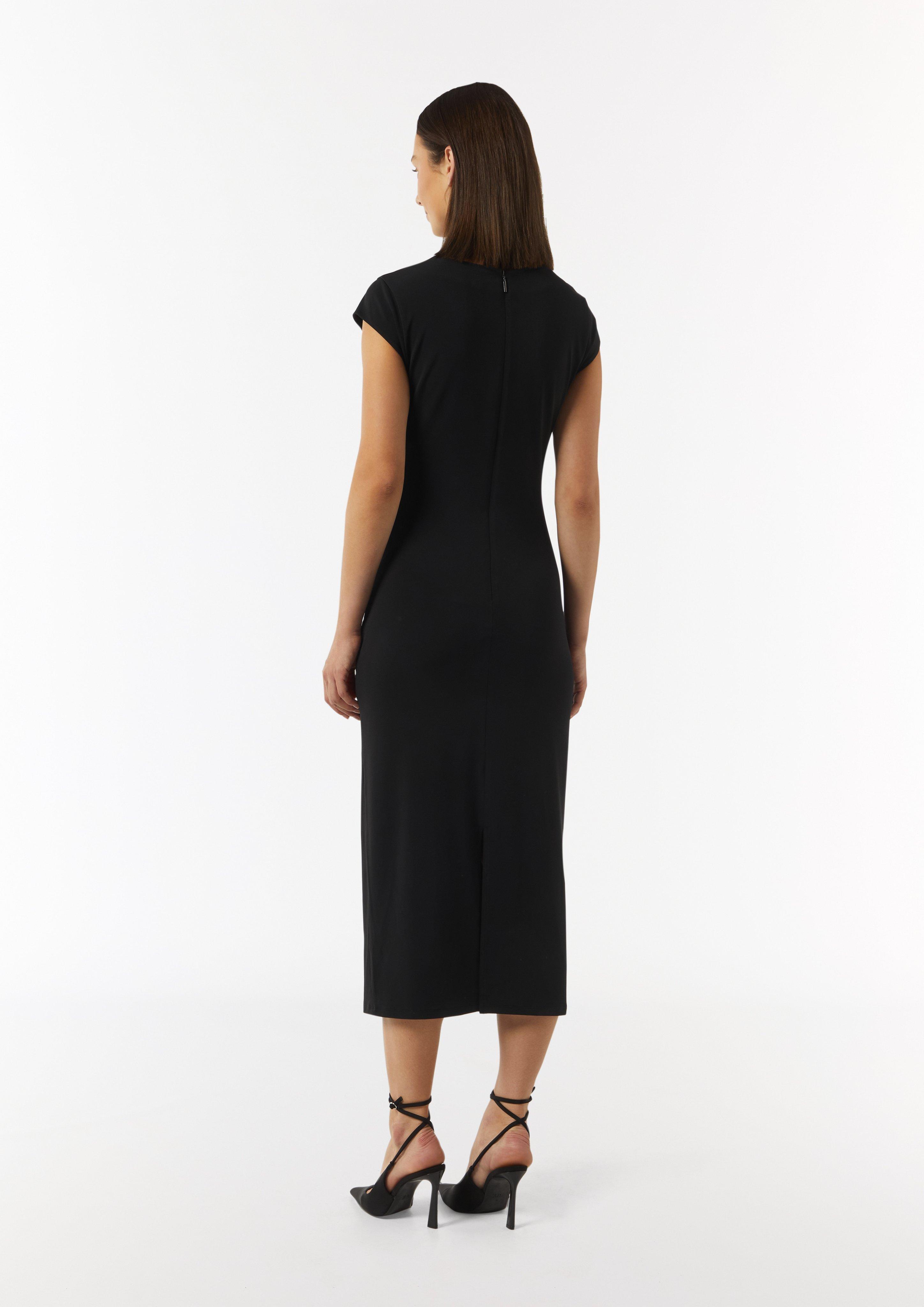 Jerseykleid im Slim Fit mit Drapierung und Schlitz - schwarz