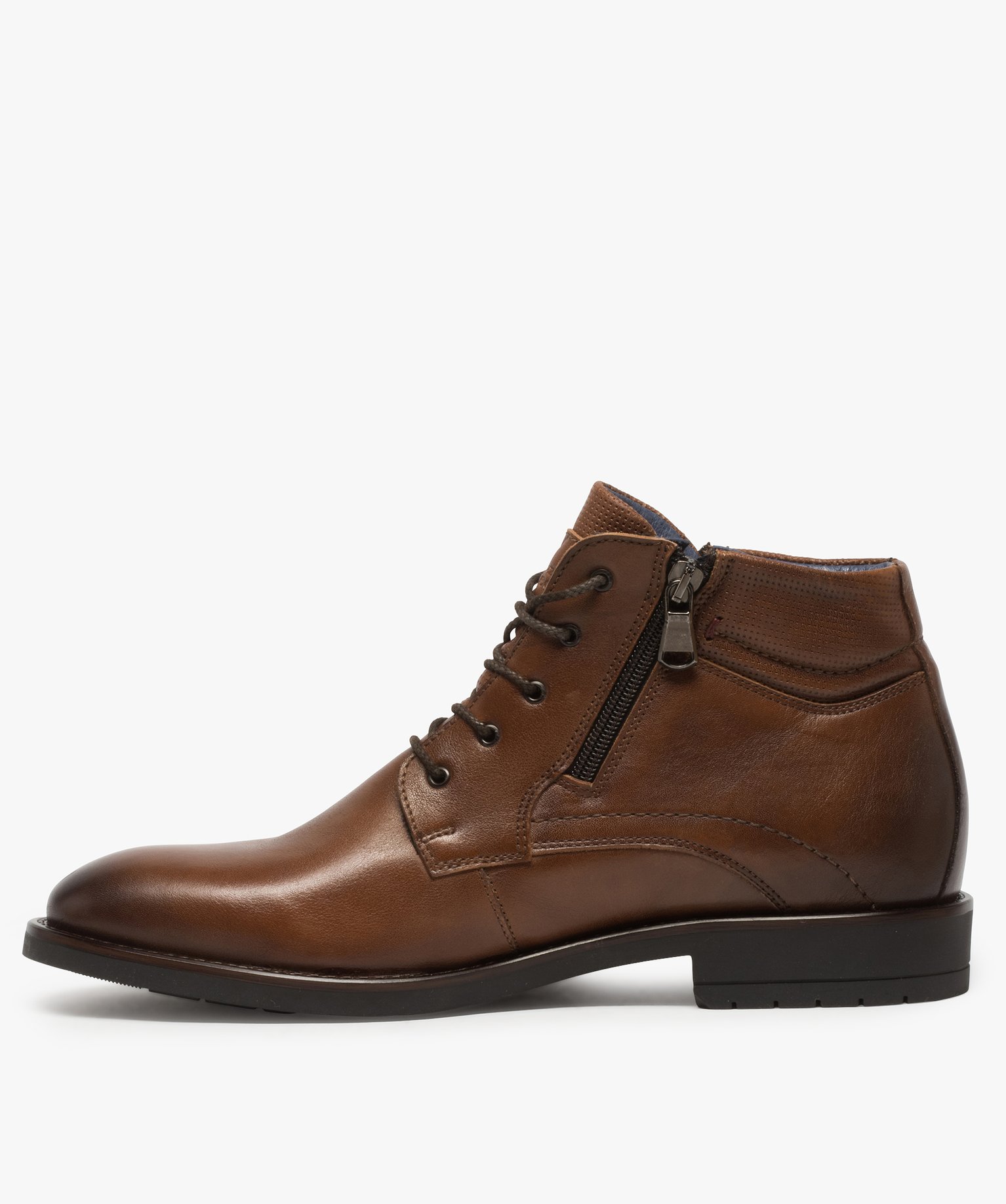 Boots homme en cuir uni fermeture lacets et zip - Tanéo camel | GEMO